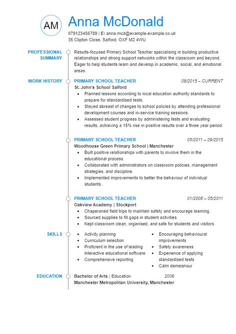 Primary school teacher CV examples, tips & templates | myPerfectCV Teacher Cv Example, Cv For Teaching, Teacher Cv Template, Teacher Cv, Positive Adjectives, Teacher Salary, Primary Teacher, Teachers Classroom, Teaching Spelling