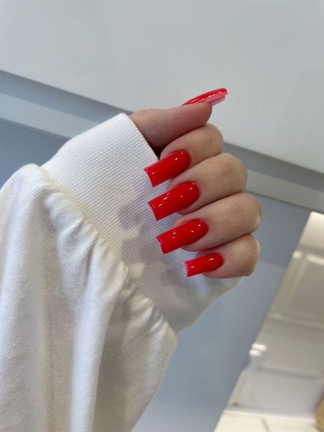 Glossy Red Nails, Plain Acrylic Nails, Long Red Nails, Coffin Nails Ombre, Acrylic Nails Nude, Red Acrylic Nails, Simple Acrylic Nails, Nail Fashion, Nails Only