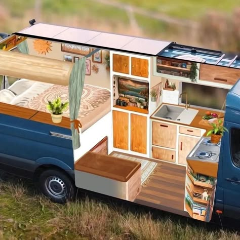 VAN LIFE | AESTHETICS | TOURS on Instagram: “Design plan vs reality! 🚐🛠 Let us know what you think! . 📢 𝙒𝘼𝙉𝙏 𝙏𝙊 𝙇𝙀𝘼𝙍𝙉 𝙃𝙊𝙒 𝙏𝙊 𝘽𝙐𝙄𝙇𝘿 𝘼 𝙑𝘼𝙉 ? 𝘾𝙇𝙄𝘾𝙆 𝙏𝙃𝙀 𝙇𝙄𝙉𝙆 𝙄𝙉 𝙊𝙐𝙍 𝘽𝙄𝙊 𝘼𝙉𝘿 𝙀𝙉𝙍𝙊𝙇𝙇 𝙄𝙉 𝙑𝘼𝙉…” Van Conversion Layout, School Bus Camper, Converted Vans, Custom Rv, Motorhome Interior, Camper Interior Design, Travel Camper, Kombi Home, Sprinter Van Conversion