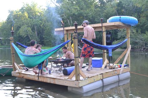 Eno Hammock, Lake Floats, Party Barge, Lake Fun, Lake Dock, Floating Dock, Diy Boat, Hammock Camping, Boat Dock