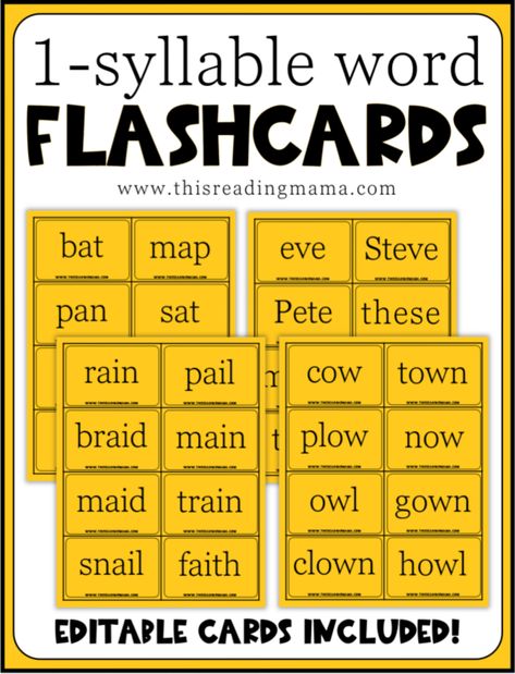 One-Syllable Words Flashcards (FREE) - This Reading Mama Vowel Team Words, Link Icon, Teaching Child To Read, Study Printables, Phonics For Kids, Abc Phonics, Printable Flashcards, First Grade Phonics, Phonics Programs