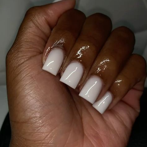 Acrylic Nails Ideas Short Square White, Nutty White Nails, Short White Acrylic Nail Designs, Nails Short Acrylic White, All White Square Nails, Cute Short Milky White Acrylic Nails, Short Cute Nails White, White Square Short Nails, Short Marshmallow Nails