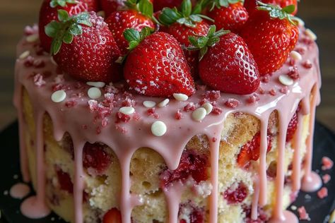 Strawberry Seismic Cake Cinnamon Roll Cheesecake, Chocolate Covered Strawberry Recipe, Strawberry Dessert Recipes, Easy Summer Desserts, Strawberry Cream Cheese, Strawberry Cakes, Strawberry Desserts, Pie Cake, Chocolate Shavings