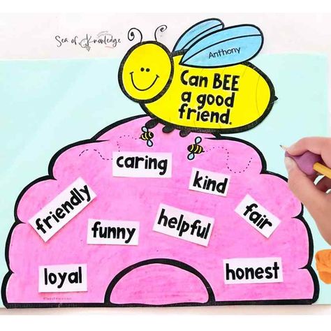 Bee a Good Friend Craft [Printable Template] Free Printable Friendship Cards, I Am A Friend Hat Printable, Jesus Is My Friend Craft, Friendship Preschool Crafts, Friendship Preschool, Friendship Craft, Feelings Activities Preschool, Lessons For Kindergarten, Best Friend Crafts