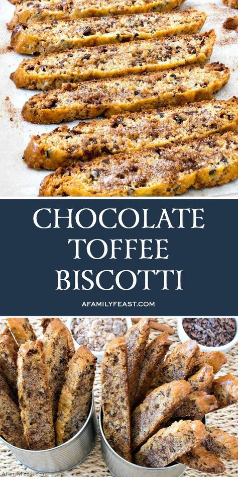 Chocolate Toffee Biscotti - A Family Feast® | Best biscotti recipe, Almond biscotti recipe, Chocolate toffee Toffee Biscotti Recipe, Biscotti Recipe Almond, Best Biscotti Recipe, Almond Biscotti Recipe, Italian Cookie Recipes, Almond Biscotti, Biscotti Cookies, Biscotti Recipe, Toffee Bits