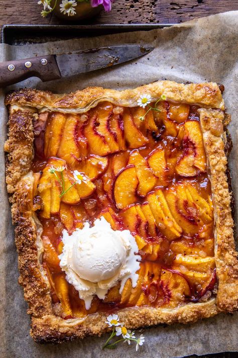 Easy Ginger Peach Galette | halfbakedharvest.com Peach Galette Recipe, Peach Galette, Half Baked Harvest Recipes, Fruit Recipes Healthy, Ginger Peach, Harvest Recipes, Frozen Puff Pastry, Half Baked, Peach Recipe