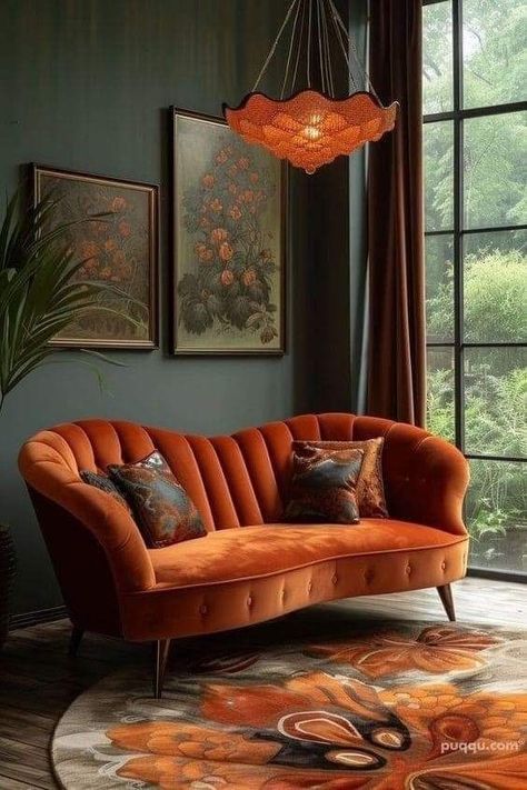 Orange Sofa Living Room Ideas, Terracotta Living Room, Africa Decor, Indian Interior Design, House Inside, Boho Room, Couch Furniture, Luxurious Bedrooms, Bedroom Set