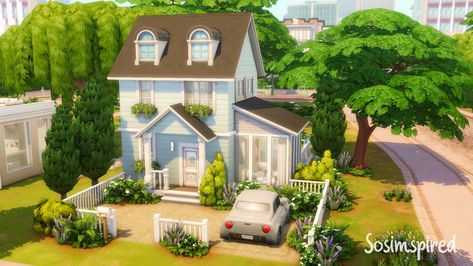 Cute little home for a young couple! Gallery ID: So_simspired 2 Bedroom Starter Home Sims 4, Sims 4 Couple House, Sims 4 Single Family Home, Ts4 Starter Home, Sims 4 Growing Together House, Sims 4 House Plans, Sims 4 House Building, Model House Plan, Sims Building