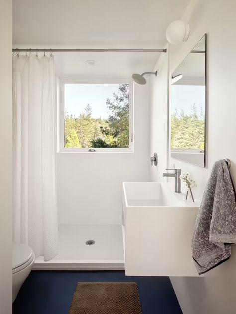 Photo 7 of 9 in Want to Design Your Own ADU? This Prefab Company Gives You the Tools - Dwell Shower Open, Age In Place, Staircase Outdoor, Open Showers, Dwell Magazine, White Oak Hardwood Floors, Drop In Sink, Modern Bathrooms, Cabin Kits