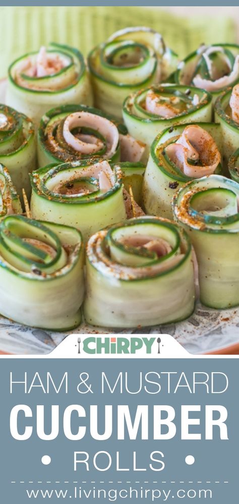 Ham mustard cucumber rolls Apitizer Recipes, Recipe With Cucumber, Keto Whole 30, Keto Veggie Recipes, Cucumber Roll Ups, Cucumber Appetizers, Cucumber Rolls, Chicken Appetizers, Refreshing Food