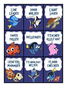 Finding Nemo Classroom Theme, Finding Nemo Classroom, Disney Classroom Theme, Finding Nemo Theme, Disney Themed Classroom, Classroom Job, Ocean Classroom, Disney Activities, Nemo Dory