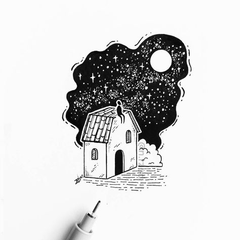 The nostalgia of star-gazing in Italy.  . . . . #natzawa #artwork #art #originalart #illustration #ink #drawing #graphics #design #doodle… Night Sky Ink Drawing, Star Gazing Illustration, Star Gazing Drawing, Star Sketch Drawing, Supernova Drawing, Nostalgia Illustration, Tropical Smoothies, Drawing Art Ideas, Poem Book