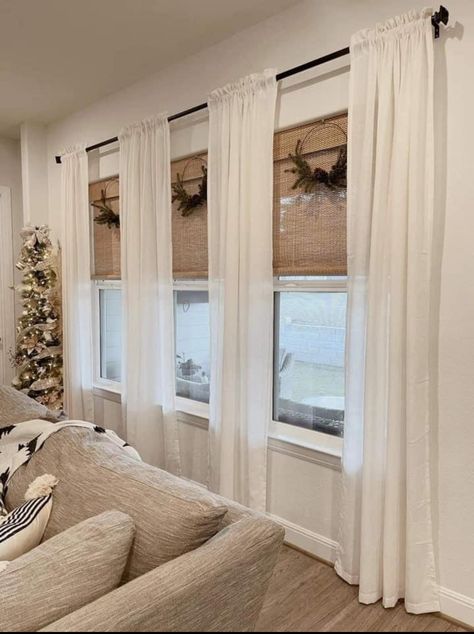 Curtain Closet Doors, Big Windows Living Room, Curtain Closet, Living Room Window Decor, Dining Room Window Treatments, Window Curtains Living Room, Dining Room Windows, Window Treatments Living Room, Furniture Bathroom