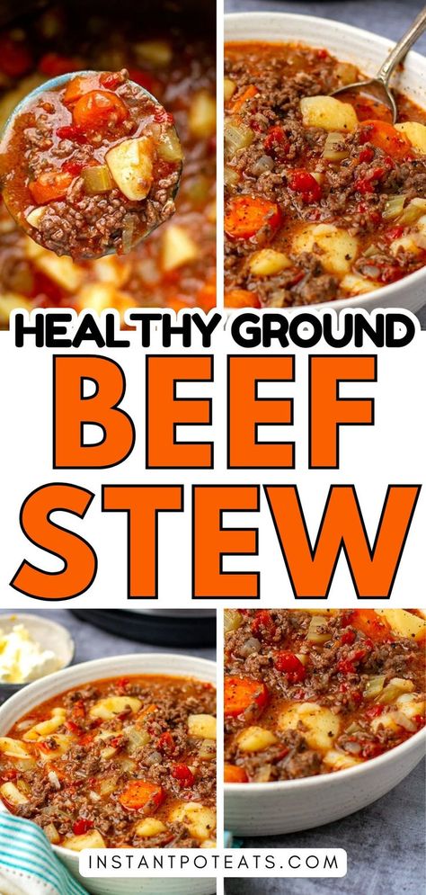 Enjoy the ultimate comfort food with this easy ground beef stew! 🍖 Quick to prepare and bursting with flavor, it’s the perfect dish for cozy nights in. #GroundBeef #StewRecipe #HeartyMeals Easy Ground Beef Stew, Stew With Ground Beef, Beef Stew Instant Pot, Beef Stew With Potatoes, Leftover Beef Stew, Ground Beef Stew Recipes, Ground Beef Stew, Instant Pot Ground Beef, Stew With Potatoes