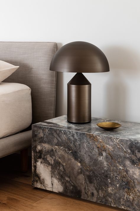 Seymour House by Lani Fixler Studio - Issue 08 Feature - The Local Project - The Local Project Atollo Lamp, Grey Mushroom, Bedroom Table Lamps, Grey Bedroom Decor, Bed Lamp, The Local Project, Armchair Furniture, Mushroom Lamp, Design Inspo