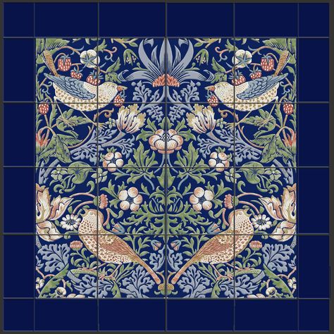 William Morris Strawberry Thief Backsplash and Border Tiles Victorian Backsplash, Medieval Tiles, Arts And Crafts Tiles, Arts And Crafts Tile, William Morris Strawberry Thief, Pre Raphaelite Art, Glass Photography, Victorian Tiles, Border Tiles