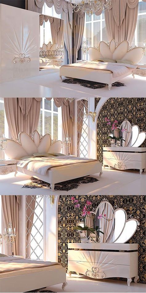 Bedroom Interior Design Luxury, Luxury Bedroom Design, Bedroom Decor Design, Bedroom Bed Design, Bed Furniture Design, Luxury Rooms, Bedroom Furniture Design, White Furniture, Luxurious Bedrooms