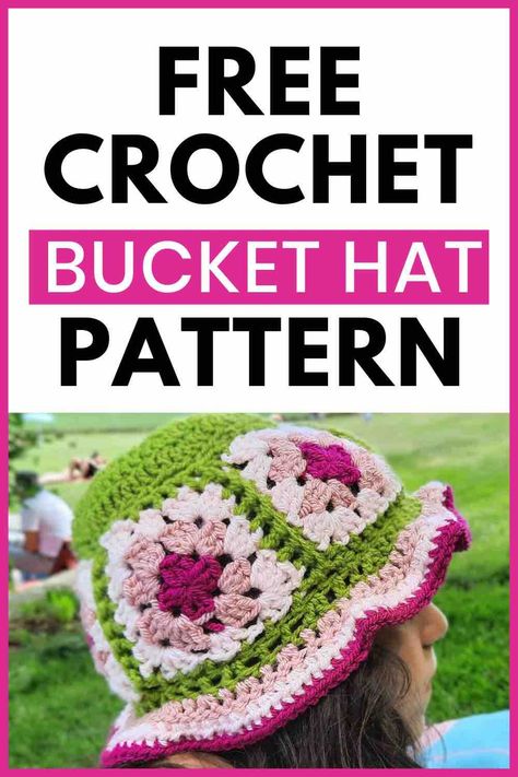 Granny Square Bucket Hat, Bucket Hat Pattern Free, Granny Square Pattern Free, Bucket Hat Pattern, Crochet Summer Hats, Hat Patterns Free, Crochet Knit Stitches, Crochet Bucket Hat, Crochet Hats Free Pattern