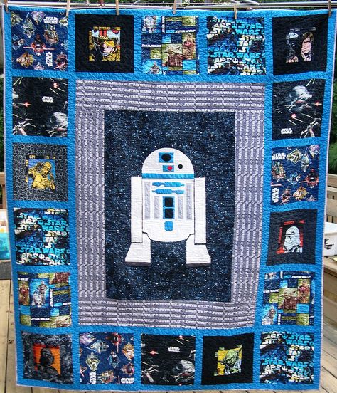 Starwars Quilt, Novelty Quilts, Quilt Pattern Ideas, Superhero Quilt, Themed Quilts, Star Wars Quilt, Disney Quilt, Star Wars Crafts, Star Wars Droids