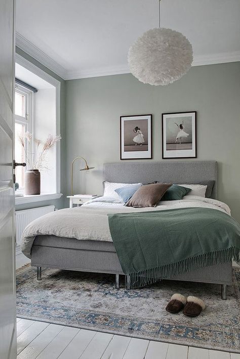 Light Green Bedrooms, Sage Green Bedroom, Calming Bedroom, Bedroom Wall Colors, Diy Bedroom, Trendy Bedroom, Living Room Green, Green Rooms, Bedroom Green