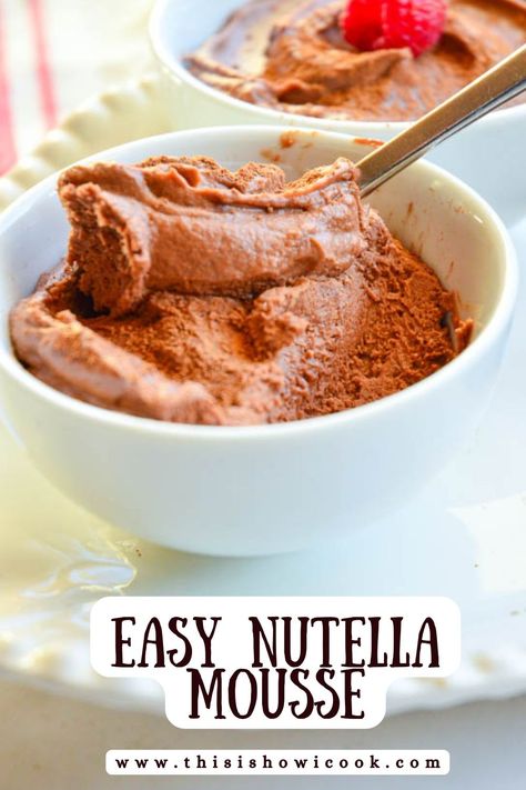 Nutella Mousse has just 4 ingredients. If you love nutella you will adore this 10 minute nutella mouse recipe even more. Creamy, rich and so easy to make, this nutella mousse recipe is a perfect company dessert.#NutellaMousse #NutellaMousseDessert Nutella Mousse Filling, Nutella Mouse, Easy Nutella Desserts No Bake, Nutella Mousse Recipe, Nutella Chocolate Mousse, Microwave Dessert Nutella, Easy Nutella Desserts Microwave, Mouse Recipes, Nutella Mousse