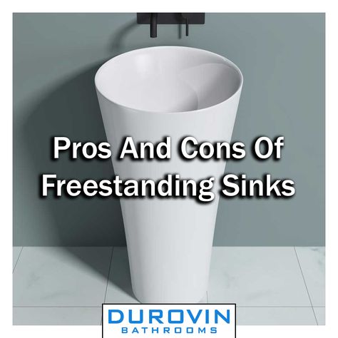 Freestanding Sinks have a lot of immediate benefits, such as not needing to be against the wall. However, is one right for you and your bathroom? Read our new article, as it breaks down the pros and cons of these unique basins, to find out if they are right for you. #bathrooms #sinks #sink #plumbing #fixture #homedecor #durovin #homeimprovement #article #amwriting Freestanding Sink Bathroom, Standing Sink Bathroom, Freestanding Bathroom Sink, Standing Sink, Free Standing Bathroom Sinks, Freestanding Sink, Free Standing Bathroom Sink, Standing Basin Bathroom, Stand Alone Sink