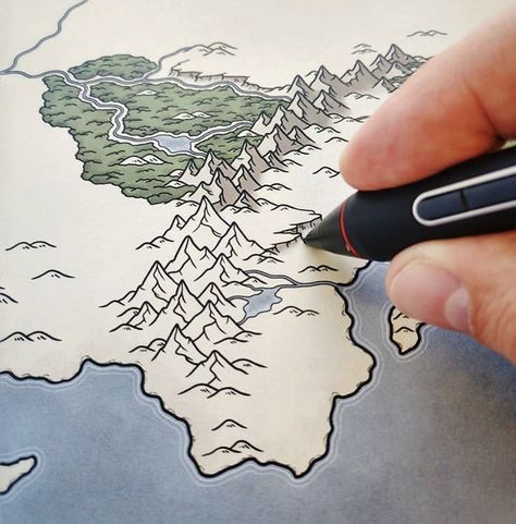 Draw A Fantasy Map, Drawing A Map, Fantasy Map Drawing, Map Drawing Ideas, Map Sketch, Map Drawing, Fantasy Map Making, Fantasy World Map, Mountain Drawing