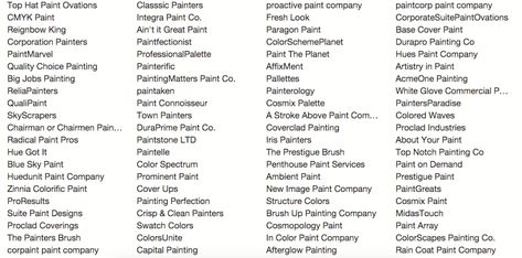 painting company name list Creative Business Ideas, Good Names, Store Names Ideas, Unique Business Names, Name Paintings, Names List, Wallpaper Companies, Party Names, Paint Companies