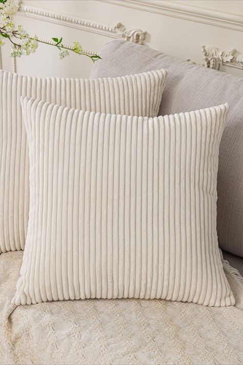 Cream Cushions, White Decorative Pillows, Bantal Sofa, Stripe Throw Pillow, Corduroy Fabric, Couch Pillow, Sofa Couch Bed, Decorative Throw Pillow Covers, Decorative Pillow Cases