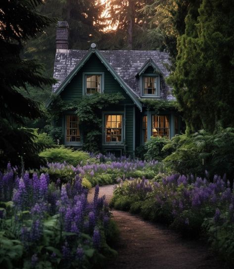 A House In The Woods, Gothic Cottage, Lavender Cottage, Fairytale House, Witch Cottage, Fairytale Cottage, Storybook Cottage, Cottage Exterior, Cottage In The Woods