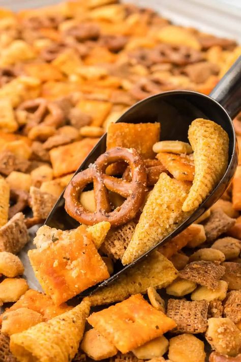 The Best Ranch Chex Mix Recipe (Easy Party Snack!) Candy Corn Trail Mix Recipes, Fall Trail Mix Ideas, Ranch Chex Mix Recipes, Ranch Chex, Salty Chex Mix, Homemade Chex Mix Recipe, Ranch Chex Mix, Gluten Free Chex, Chex Mix Recipes Original