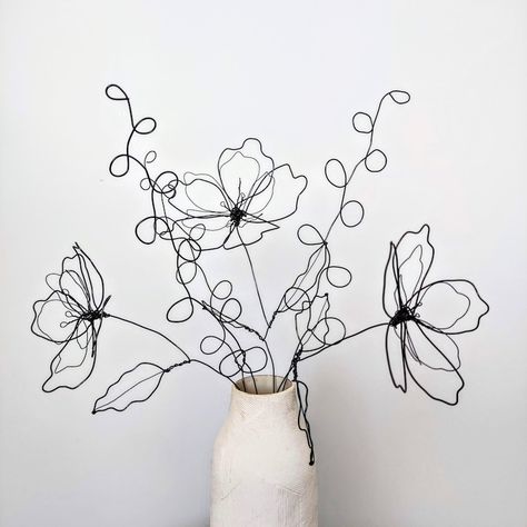 Handcrafted Wire Flower Bouquet Minimalist Metal Floral Art Modern Home Decor Unique Housewarming Gift Custom Wire Floral Sculpture - Etsy UK Flower Bouquet Minimalist, Wire Flower Bouquet, Chicken Wire Art, Floral Sculpture, Three Flowers, Wire Flowers, Unique Housewarming Gifts, Home Decor Unique, Wire Sculpture