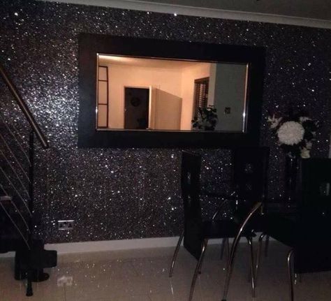 Black chunky Glitter wallpaper covering Bling grade 3 sold by the metre | eBay Glitter Wall Paint Ideas, Glitter Wall Paint, Black Glitter Wallpapers, Glitter Bedroom, Wall Paint Ideas, Glitter Room, Glitter Paint For Walls, Fairy Bedroom, Glitter Wall