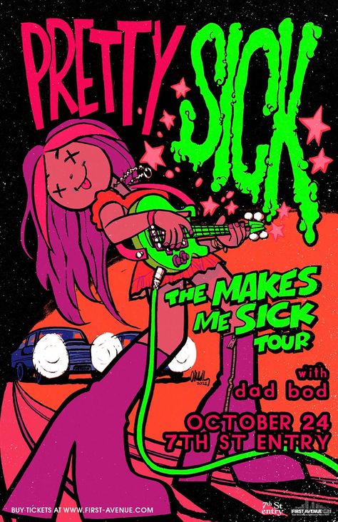 Pretty Sick Band, Alex G Poster, Band Tour Poster, Amsterdam Bar, Pretty Sick, Punk Poster, Alex Grey, Tour Poster, Alex G