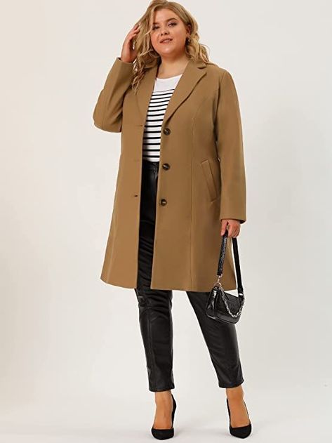 Women's Plus Size Coat Single Breasted Notched Lapel Elegant Long Winter Coats FALL Affiliate Link Plus Size Professional, Best Business Casual Outfits, Business Casual Outfits Winter, Plus Size Coat, Outfit Upgrade, Wardrobe Refresh, Plus Size Fall Fashion, Seasonal Wardrobe, Pea Coats Women