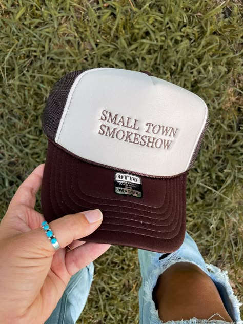 Small Town Smokeshow Trucker Hat – Rusty Diamond Co. Small Town Smokeshow, Country Trucker Hat, Salon Merch, Trucker Hats Outfit, Trucker Hat Outfit Women, Western Trucker Hats, Hair Stylist Outfit, Country Tops, Trucker Hat Outfit