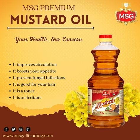 MSG Premium Mustard oil is full of MUFA which is very important for our health. ✅It may support health heart ✅It may promote skin and hair health ✅It can be used in cooking ✅It helps to reduce cold symptoms Buy Now🛒: https://t.co/4ah4wq145f #MSGPremiumMustardOil Health Heart, Cold Symptoms, Mustard Oil, Fungal Infection, Improve Circulation, Hair Health, Buy Now, Mustard, Hair Hair