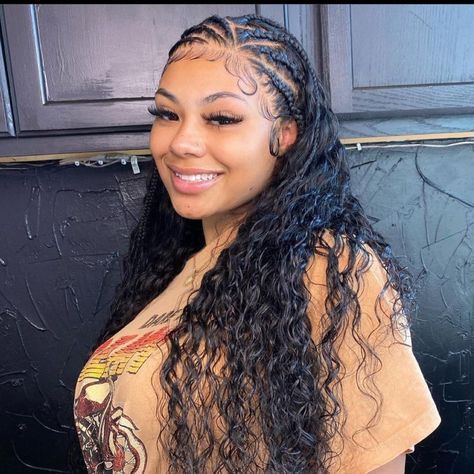 alisahchanel_ Half Scalp Braids Half Sew In, Cornrows In Front Curly In Back, Half Braid Half Down, Half Sewin Half Braids, Hair Styles With Weave, Half Braids Half Sew In Weave, Styles With Weave, Weave Braids, Half Braided Hairstyles