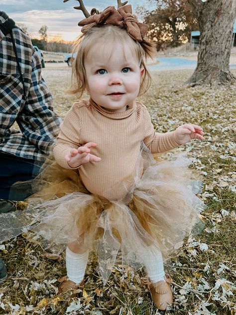 Deer Family Halloween Costumes, Baby Girl Deer Costume, Woodland Halloween Costumes, Diy Baby Girl Halloween Costumes, 1 And A Half Year Old Girl Halloween Costume, One Year Old Halloween Costume, Girl Deer Costume, Bambi Costume, Baby Deer Costume