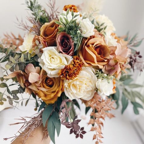 Rusting Wedding, Wood Flower Bouquet, Orange Bouquets, Boho Wedding Bouquet, Rustic Boho Wedding, Silk Bouquet, Sage Wedding, Grass Wedding, Rose Wedding Bouquet