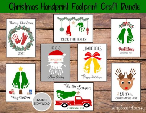 Christmas Activities For Toddlers, Christmas Handprint Crafts, Christmas Handprint, Grandparents Christmas Gifts, Footprint Craft, Handprint Christmas, Christmas Tree Template, Footprint Crafts, Budget Crafts