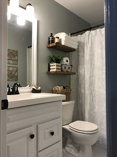 Guy Bathroom, Mens Bathroom Ideas, Masculine Bathroom Decor, Mens Bathroom Decor, Masculine Bathroom, Small Full Bathroom, Mens Bathroom, Man Bathroom, Shelf With Towel Bar