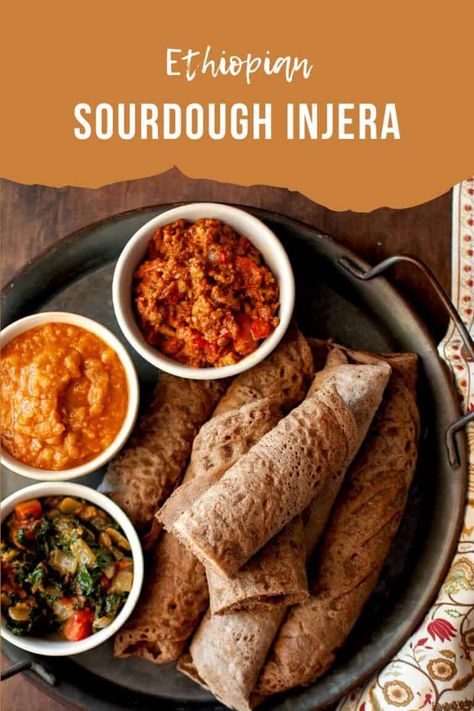 Easy Injera Recipe, Tikel Gomen, Mesir Wat, Ancient Grain Bread Recipe, Injera Recipe, Teff Bread, Sourdough Crepes, Using Sourdough Starter, Injera Bread