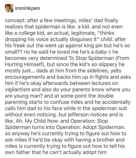 Mile Morales Comic, Spider Man Headcanon, Miles Morales Headcanon, Miles Morales Tumblr, Spider Man Into The Spiderverse, Spider Mans, Marvel Headcanon, Across The Spider Verse, Dc Memes