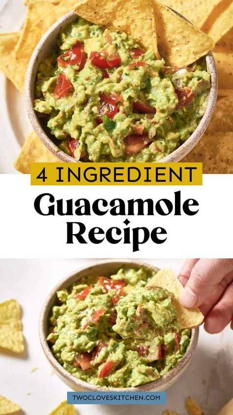 Simple and so easy to make, 4-ingredient, healthy guacamole recipe to make this summer! If you're looking for the best homemade guacamole recipe, this is it! Mexican inspired, quick and the best tasting avocado guacamole dip you've ever tried! This easy 4-ingredients guacamole recipe is made with creamy avocado, bright lime juice, and pico de gallo for an appetizer that's super simple to make and so delicious! Easy Homemade Guacamole, Guacamole Recipe With Rotel, Easy Guacamole Recipe Simple, Rotel Guacamole Recipe, Healthy Guacamole Recipe, Best Homemade Guacamole, Healthy Guacamole, Guacamole Dip Recipes, Guacamole Recipes