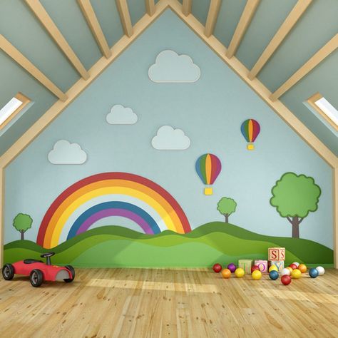 Attic Truss, Installing Recessed Lighting, Light Paint Colors, Finished Attic, Attic Playroom, Thrifty Decor Chick, Attic Conversion, School Murals, Attic Space