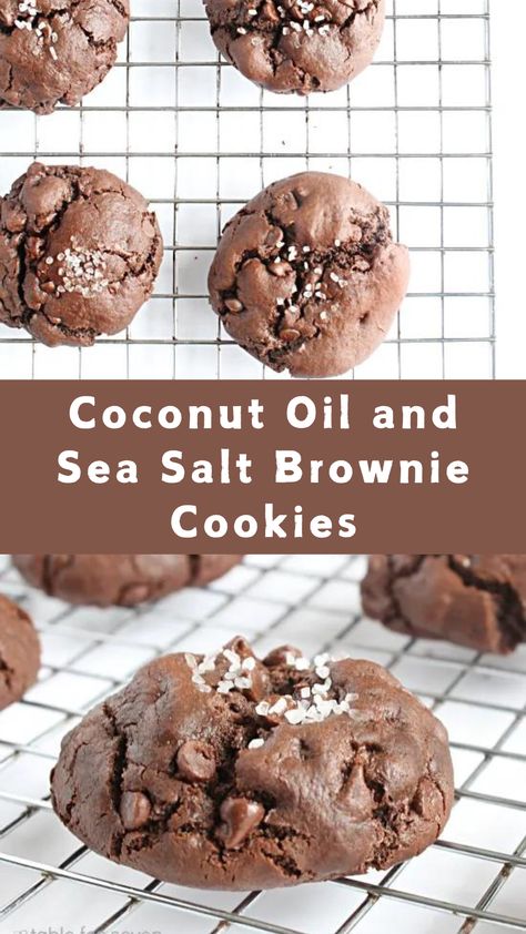 Coconut Oil and Sea Salt Brownie Cookies Chocolate Coconut Flour Cookies, Sea Salt Brownie Cookies, Cookie Recipes With Coconut Oil, Coconut Oil Cookie Recipes, Coconut Oil Dessert Recipes, Coconut Oil Dessert, Cookies Made With Coconut Oil, Cookie Recipe With Oil, Cookies With Coconut Oil