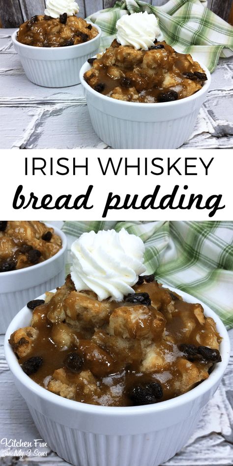 Whiskey Bread, Whiskey Bread Pudding, Irish Bread Pudding, Irish Dessert Recipes, Bread Pudding Dessert, St Patricks Food, Irish Recipes Authentic, Whiskey Sauce, Irish Bread