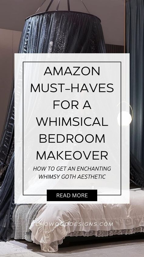 Step into a cozy, dark and moody bedroom sanctuary! Unveiling a curated collection of Amazon must-haves that will transform your nocturnal nest into the epitome of whimsy and gothic elegance. Dive into jewel toned hues, plush textures, and avant-garde design as this guide lays out the essential elem Witchy Guest Bedroom, Small Witchy Room, Goth Bedroom Ideas For Small Rooms, Moon Puns, Goth Bedroom Ideas, Whimsy Goth Bedroom, Whimsigoth Aesthetic, Dark And Moody Bedroom, Goth Bedroom