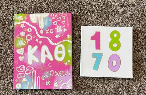 Kappa Alpha Theta Painting, Kappa Alpha Theta Canvas, Theta Crafts, Tri Delt, Sorority Events, Sorority Letters, Tri Sigma, Pi Phi, Tri Delta